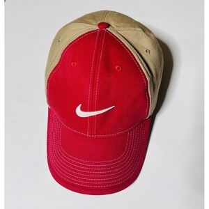 NikeGolf Cap Hat Khaki & Red  L/XL Stretch Fit Unisex Baseball Flex Fit Vintage